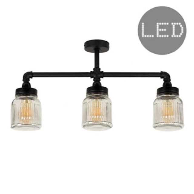 ValueLights Luiggi Black Ceiling Bar Light with 4w Filament Bulbs Black