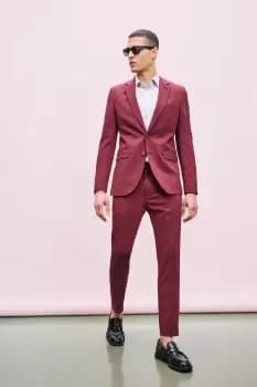 Mens Skinny Fit Burgundy Jacket