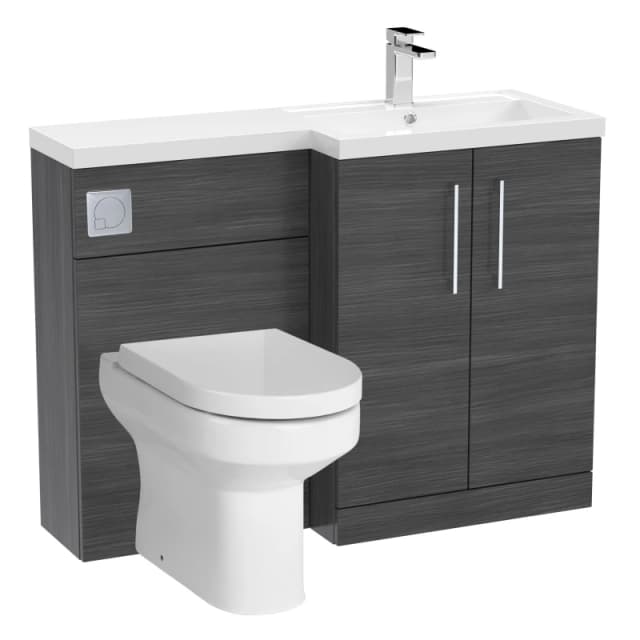 Balterley Vanity Basin WC Unit Pan Seat Cistern Right Hand Anthracite Woodgrain Grey