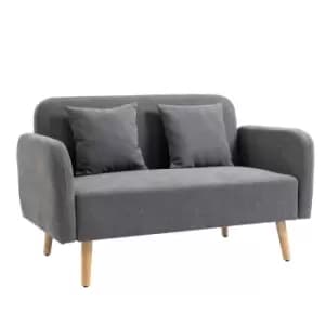 Homcom Two Seater Loveseat Sofa Chenille Upholstered Couch Wood Legs Grey