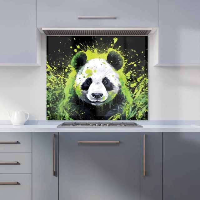 Warren Reed - Designer Green Splashart Panda Face Kitchen Splashback Size: 600mm x 750mm Green Unisex 600mm x 750mm