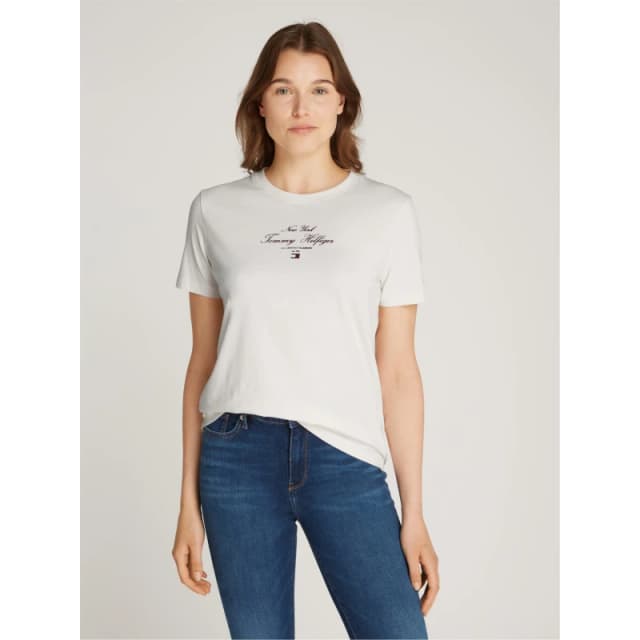 Tommy Hilfiger Womens Script Short-Sleeve Regular Fit T-Shirt Ivory Petal female 8 (XS)