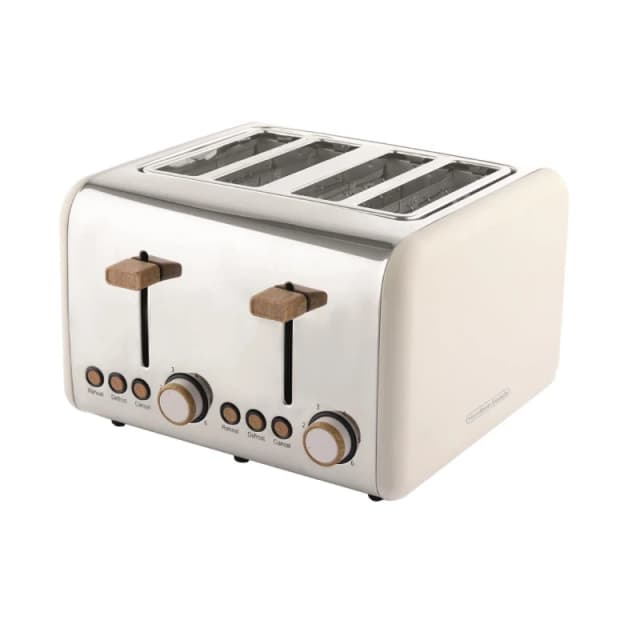 Hamilton Beach Scandi 4 Slice Toaster Matte Cream with Wood Effect Cream Unisex