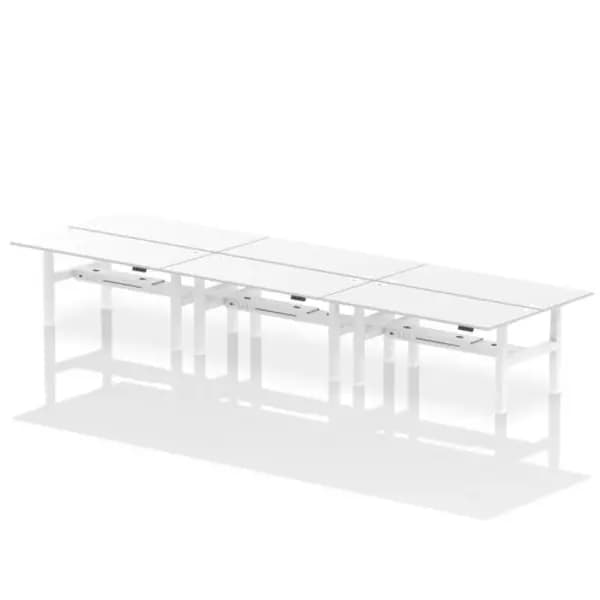 Air Air Back-to-Back 1800 x 800mm Height Adjustable 6 Person Bench Desk White Top with Cable Ports White Frame HASCP6P18800WHTW