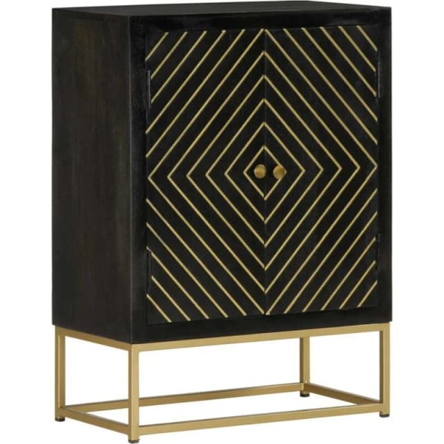 Vidaxl Sideboard With 2 Doors Black&gold 55X30X75cm Solid Wood Mango
