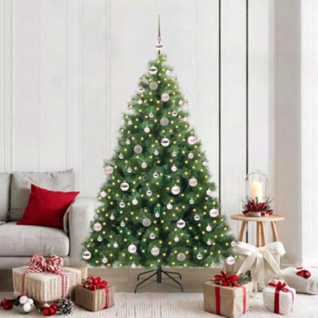 vidaXL Artificial Christmas Tree with 300 LEDs, Pink Balls Green 180 x 109cm PE and PVC, Green 3397785