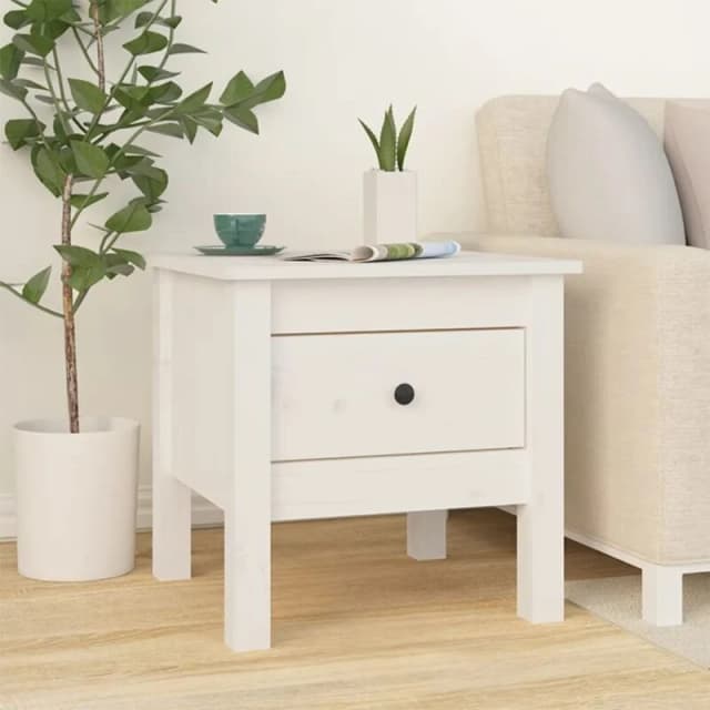 Vidaxl Side Table White 40X40X39cm Solid Wood Pine, White 813786