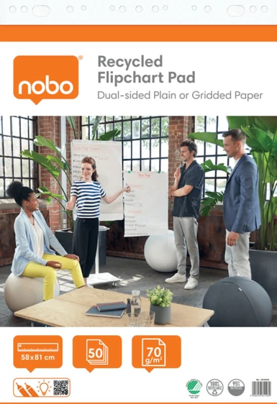 Nobo Recycled Flipchart Pad 58x81cm, Dual-Sided Plain or Gridded ACCO1915659