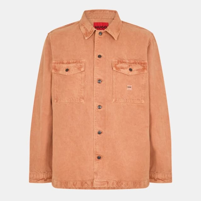 Hugo Mens Enalu 01 Long-Sleeve Plain Shirt Open Orange male XS