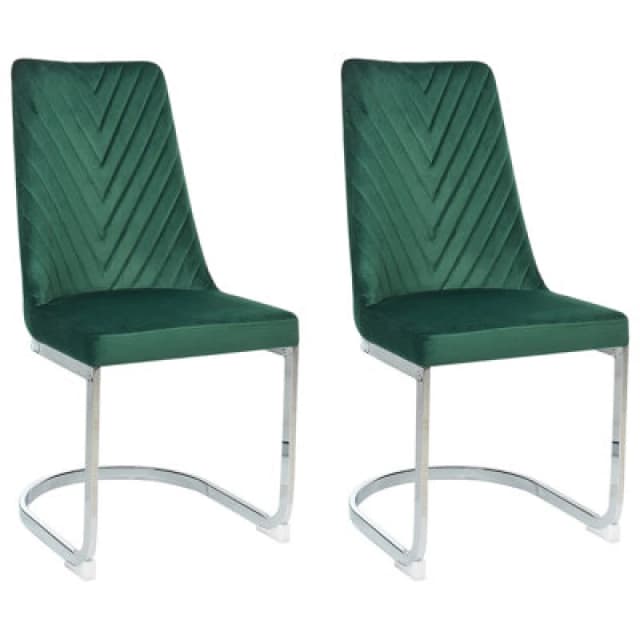 Beliani Set Of 2 Dining Chairs Altoona Velvet Emerald Green