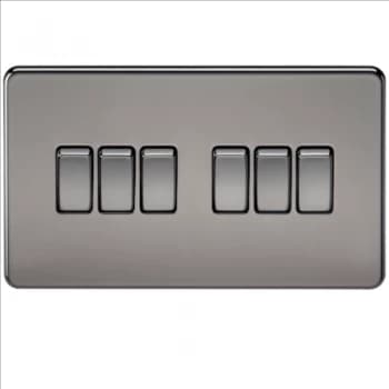 KnightsBridge 10A 6G 2 Way 230V Screwless Black Nickel Electric Wall Plate Switch