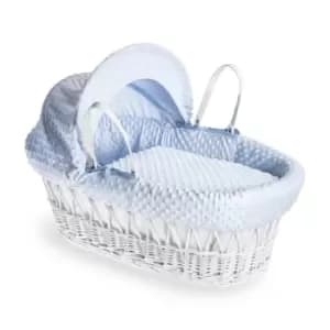 Clair de Lune Dimple White Wicker Moses Basket - Blue