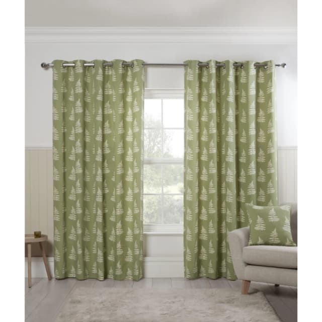 Sundour Esher Fern Eyelet Curtains - Green Green 66 x 90 In