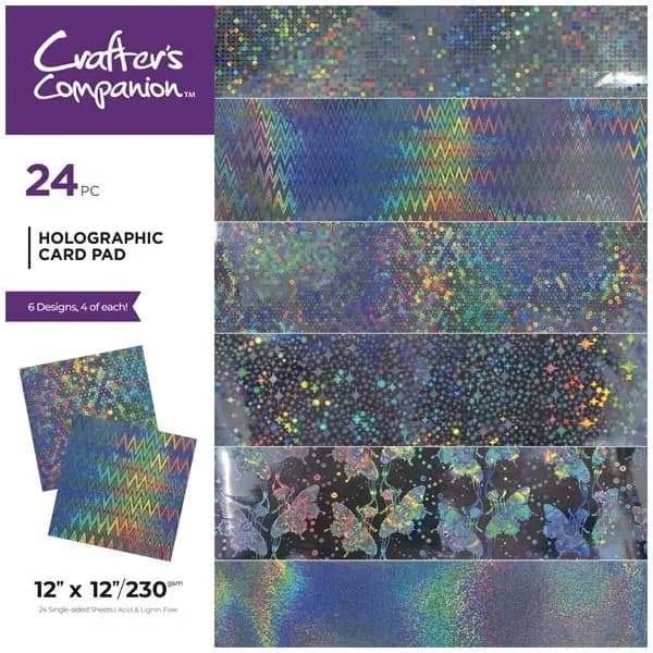 Crafter's Companion 12 x 12" Paper Pad Holographic Card Silver 230gsm 24 Sheets