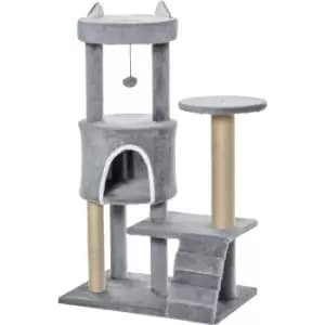 Pawhut - 100cm Cat Tree with Climbing Ladder Scratching Post Ball, Light Grey