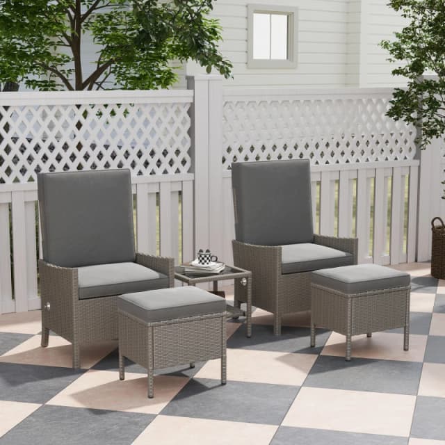 Outsunny 5 PCS Rattan Garden Furniture Set w/ Cushions, Dark Grey 867-273V70CG
