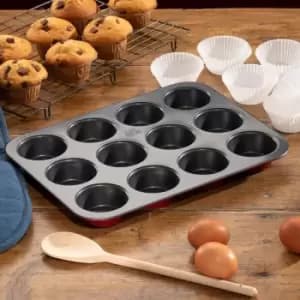 Hairy Bikers 12 Cup Muffin Pan - Red
