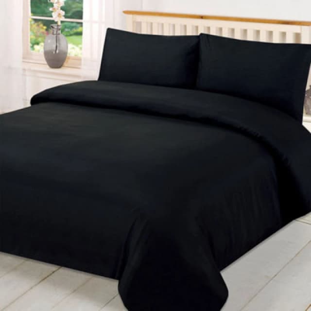 OHS OHS Plain Dyed Duvet Cover Cover with Pillowcase Set in Black Size: Single Black Single Unisex 5027434110032