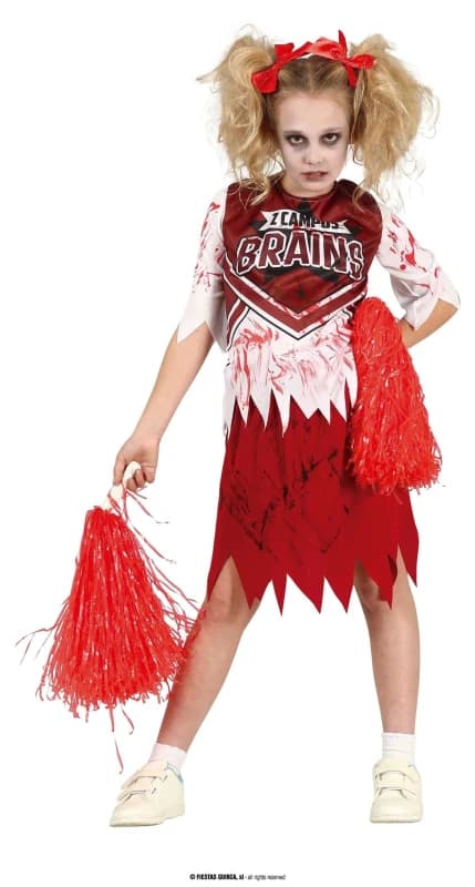FIESTAS GUIRCA Cheerleaderkostuum zombie - cheerleader-jurk rood en wit voor meisjes van 10 tot 12 jaar 10-12 jaar