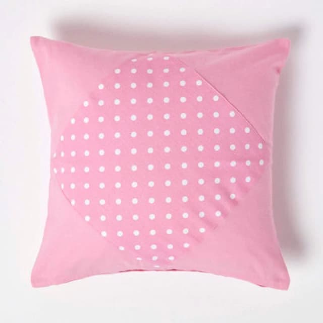 Homescapes Cotton Plain and Polka Dots Cushion Cover Pink