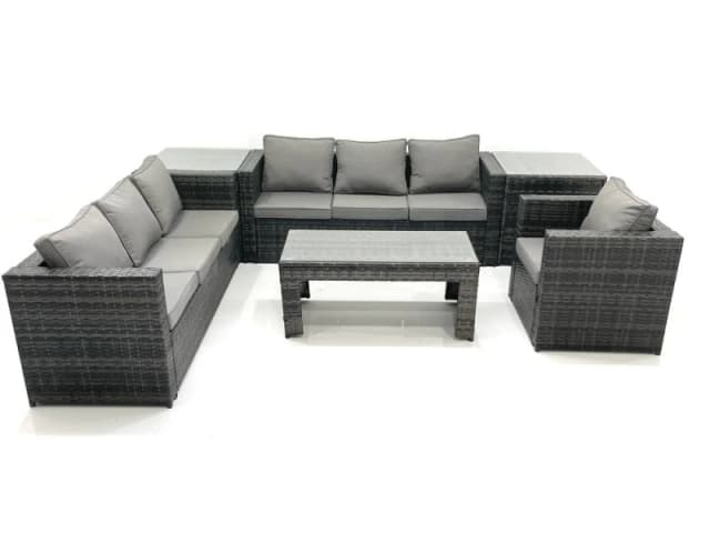 Fimous 7 Seater Rattan Garden Furniture Set Outdoor Lounger Sofa with Coffee Table Armchair 2 Side Tables Dark Grey Mixed Dark Grey