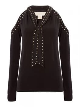 Michael Kors Long sleeve cold shoulder stud top Black