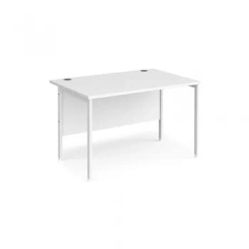 Maestro 25 straight desk 1200mm x 800mm - white H-frame leg and white top