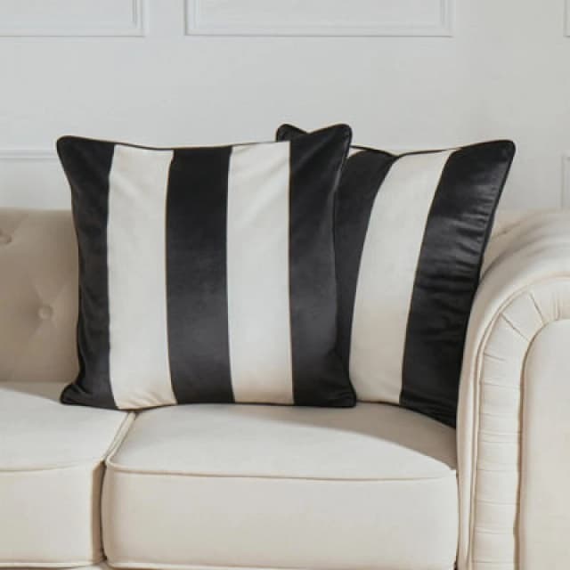 OHS OHS 2 Pack Stripe Matte Velvet Cushion Covers in White Size: 45cm x 45cm White 45cm x 45cm Unisex 5027434201358