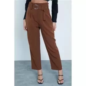 I Saw It First Chocolate Belted Pintuck Cigarette Trousers - Brown