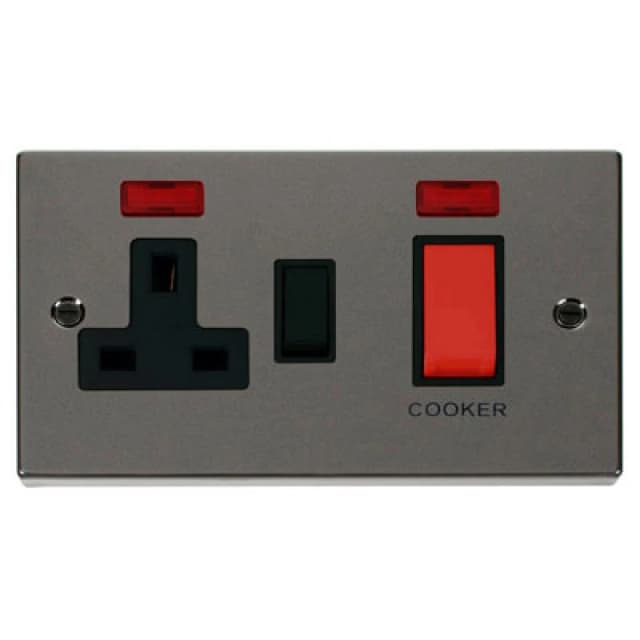 SE Home Black Nickel Cooker Control 45A With 13A Switched Plug Socket & 2 Neons Black