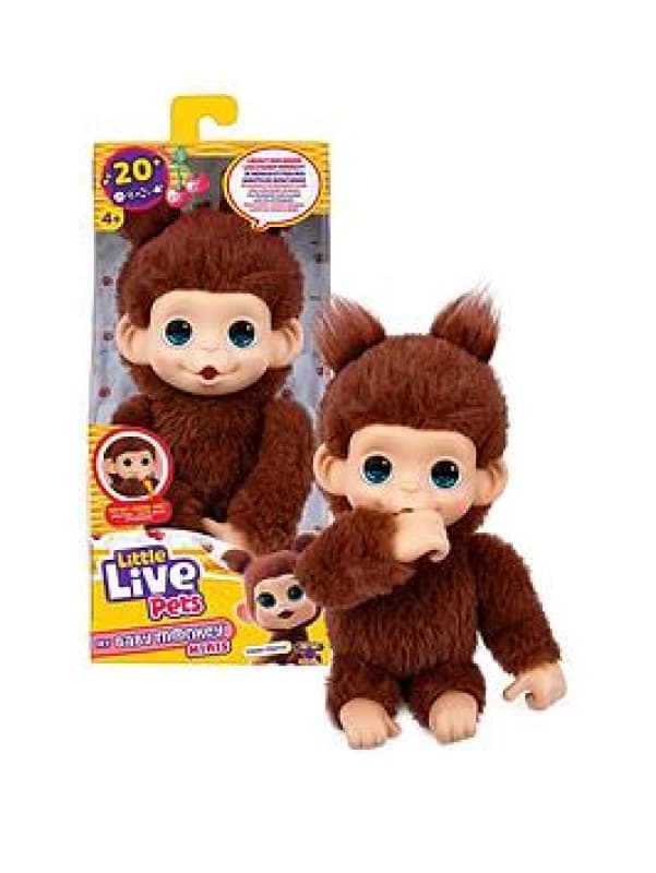 Little Live Pets Baby Monkey Minis Chikki Cherry interactief + 20 geluiden en reacties bruin zacht 188cm realistisch voeden handen en voete