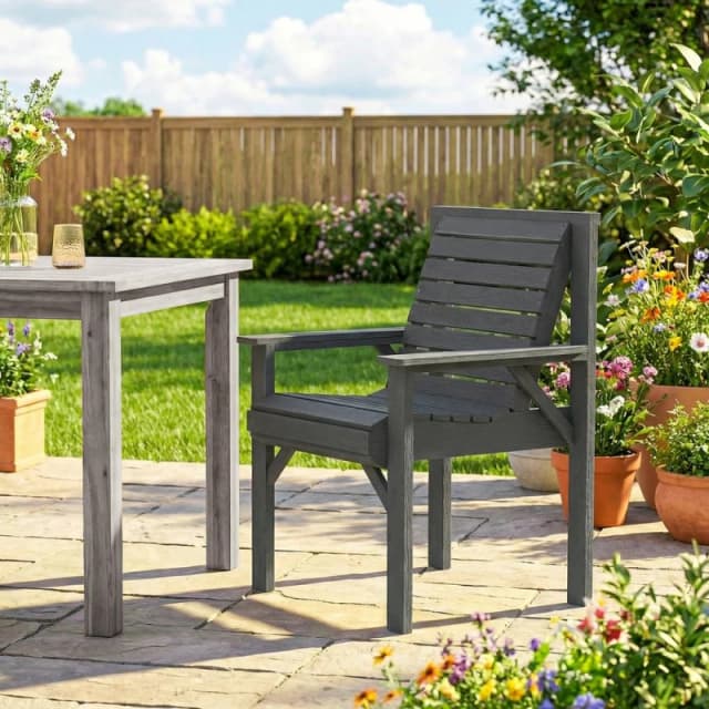 OUTSUNNY Wood Garden Chair Outdoor Dining Chair with Curved Seat in Grey Size: Armchair Grey Unisex Armchair