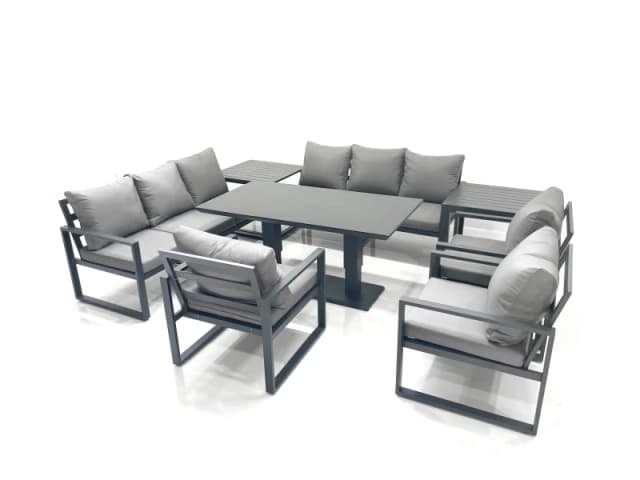 Fimous Garden Sofa Set Aluminium Furniture Rising Dining Tabe Set with 3 Chair 2 Side Tables Dark Grey Dark Grey Unisex
