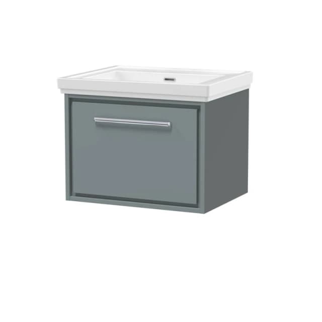 Balterley Wall Hung Single Drawer Bathroom Vanity, Fireclay Basin, Grey, 600mm in Grey Grey Unisex