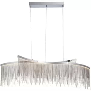 Endon Orphelia LED Curve Twin Bar Pendant Light Fine Silver Chain Waterfall Effect Polished Chrome, Warm White