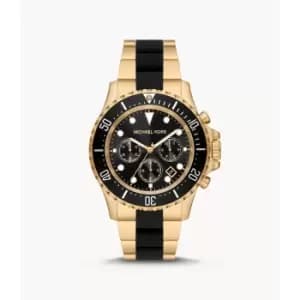 Michael Kors Mens Everest Chronograph Two-Tone Stainless Steel And Silicone Watch - Black / Gold