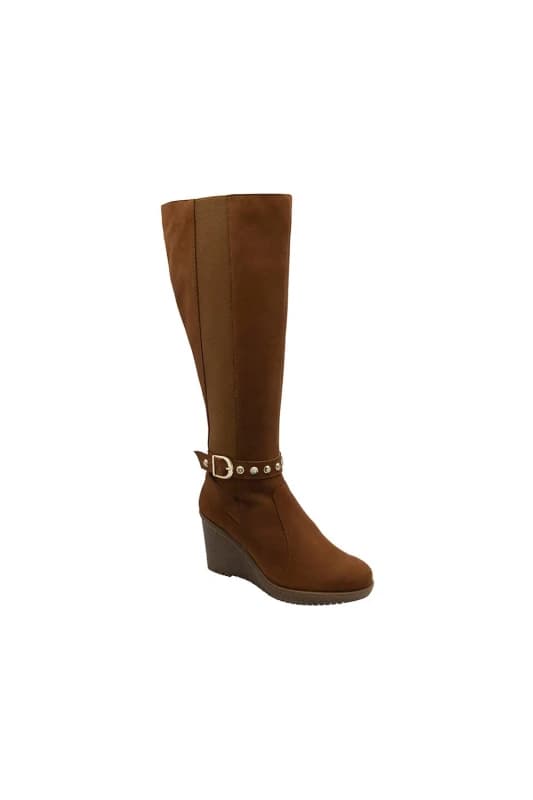 Ravel Womens Tan Suede 'Arkle' Wedge Knee-High Boots Size: 7 Tan Female 7