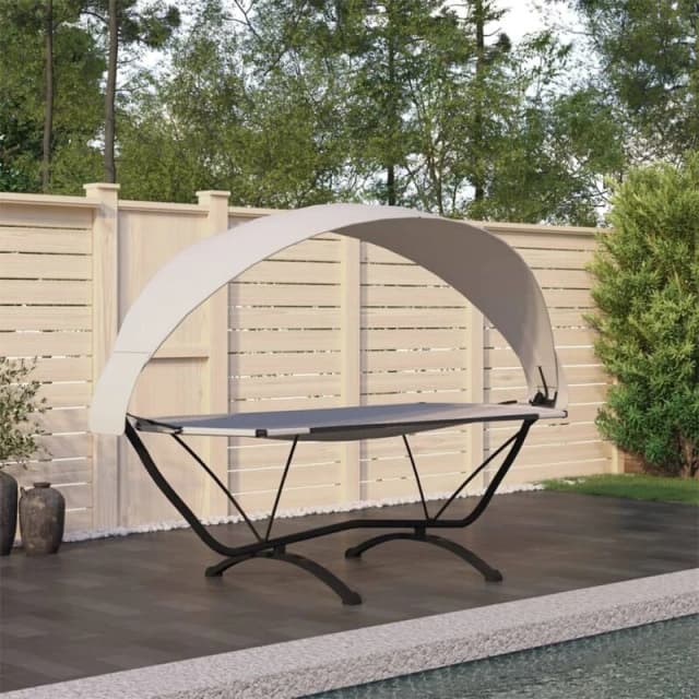 VIDAXL Outdoor Lounge Bed with Canopy Cream Steel and Oxford Fabric Vidaxl 8720286672020