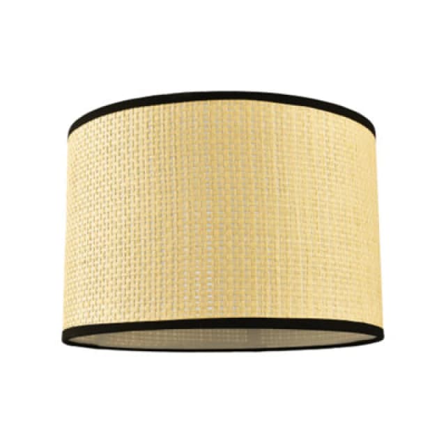 Happy Homewares Thin Strapped Rattan Drum Lamp Shade With Black Cotton Fabric Trims