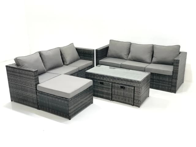 Fimous Garden Outdoor Rattan Furniture Set with Sofa Coffee table 3 Footstools Dark Grey Mixed Dark Grey