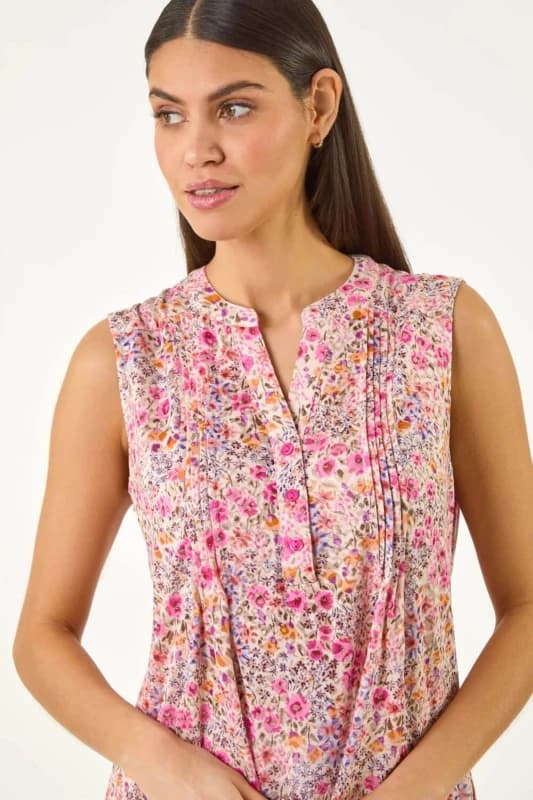 Roman Womens Floral Burnout Vest Top in Pink Size: 16 Pink Female 16
