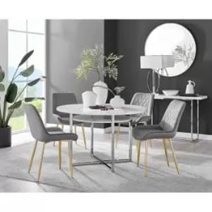 Furniture Box Adley White High Gloss Storage Dining Table and 4 Grey Pesaro Gold Leg Chairs
