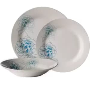Premier Housewares 12 Piece Avie Floral Dinner Set - Teal