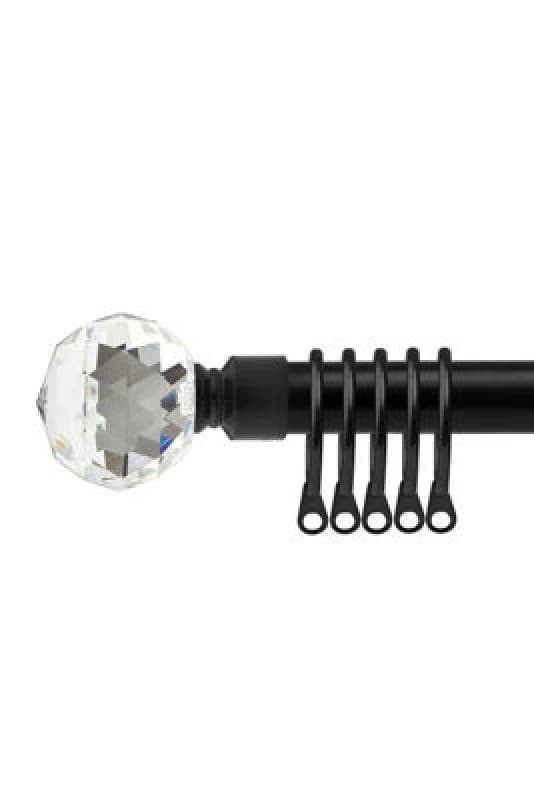 16-19mm Cristalla Extendable Metal Curtain Pole Set Black 120-210Cm