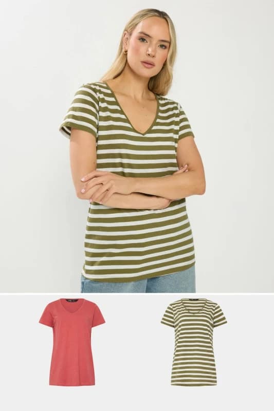 Long Tall Sally Womens Tall 2 Pack Stripe T-Shirts Size: 8 Multicolor Female 8
