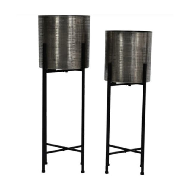 Buttercup Farm Clyde Floor Standing Planters (Set Of 2) - Iron - L25.5 X W25.5 X H76cm - Nickel