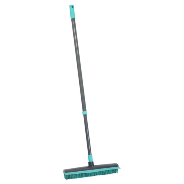 JVL Indoor Extendable Rubber Bristle Brush Broom with Squeegee Turquoise/Grey