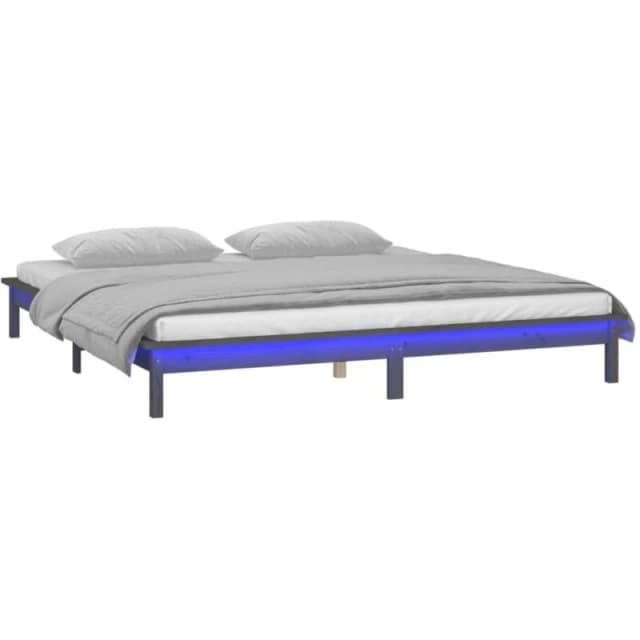 vidaXL LED Bed Frame Grey 200x200cm Solid Wood, Grey 820628