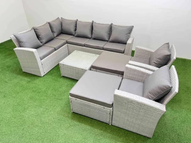 Fimous 10 Seater Corner Sofa Sets with Square Coffee Table Chair Big Footstools Light Grey Mixed Light Grey Unisex