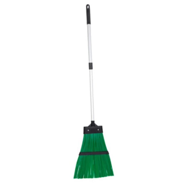 JVL Outdoor Garden Hard Bristled Broom Brush Rake with Extendable Handle Green
